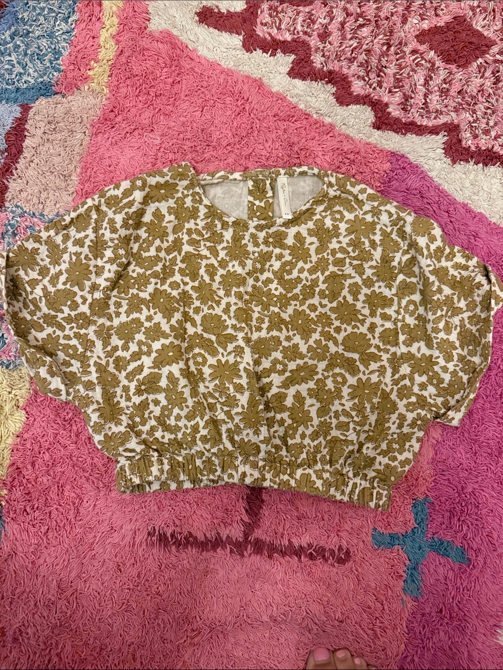 Rylee + Cru Olive Floral Crop Top on Cream NWOT